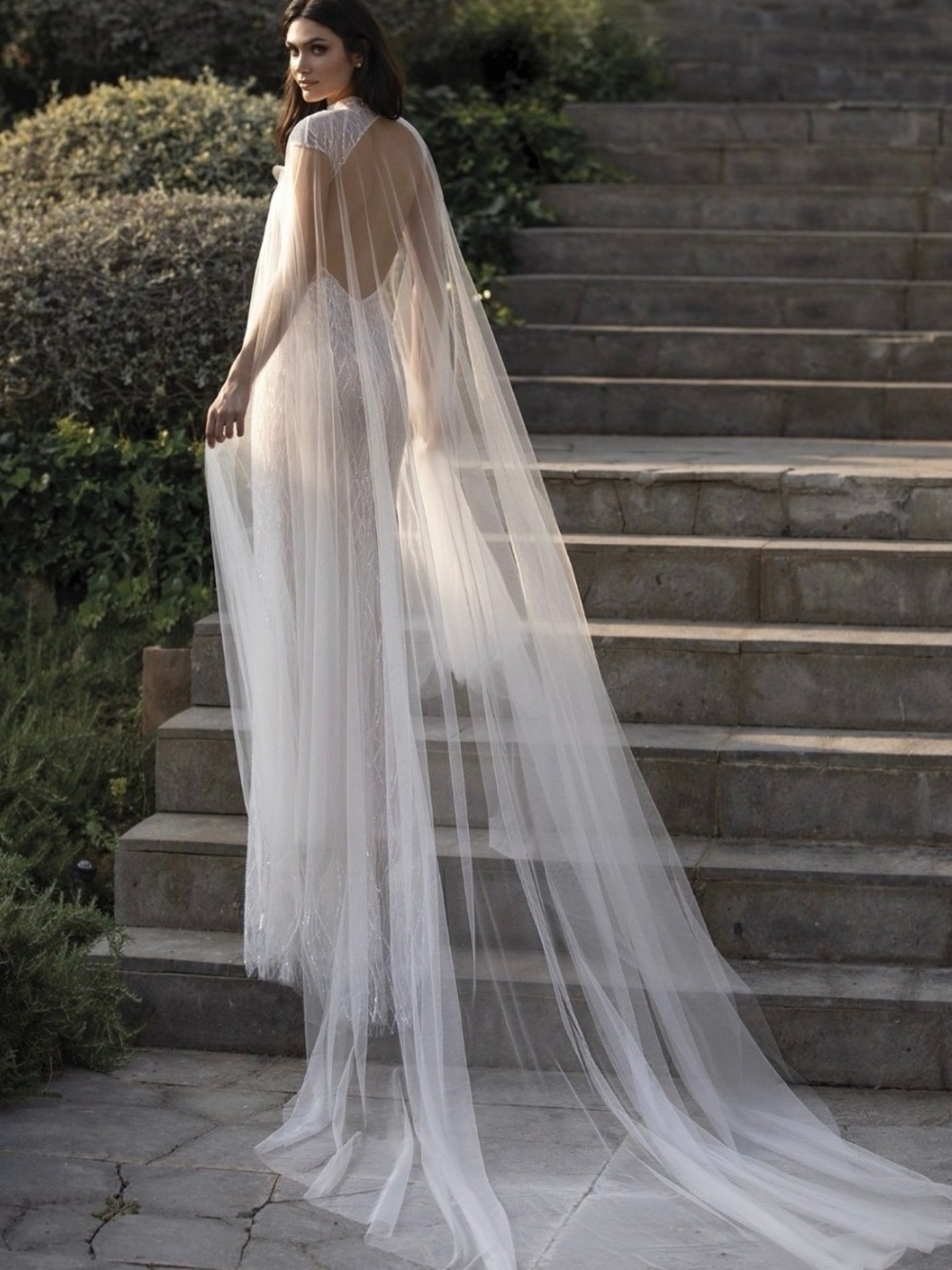 Pronovias Irene Champagne-Beaded Cape Sheath Wedding Gown Size 12 Nwt - Picture 2 of 5